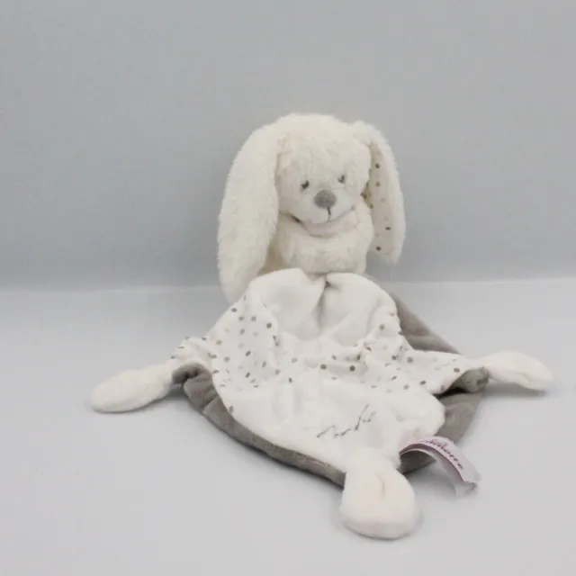 Doudou lapin blanc gris pois mouchoir POMMETTE - 21771 2