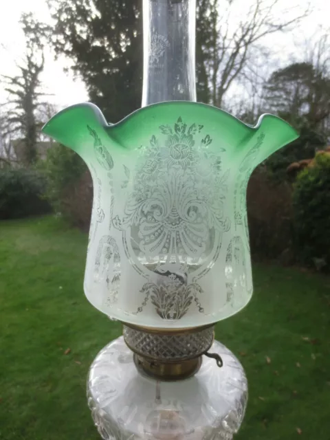 Superb Antique Veritas Tulip Green Acid Etched Duplex Oil Lamp Shade