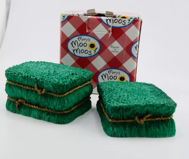 Mary's Moo Moos 1995 Irish Green Haybales Set Of 2 Figurines In Box 159786