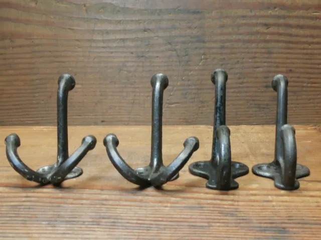 Antique Lot of 4 Triple & Double Cast Iron Coat Hooks ORIGINAL/SALVAGE 10