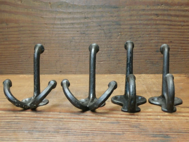 Antique Lot of 4 Triple & Double Cast Iron Coat Hooks ORIGINAL/SALVAGE 10