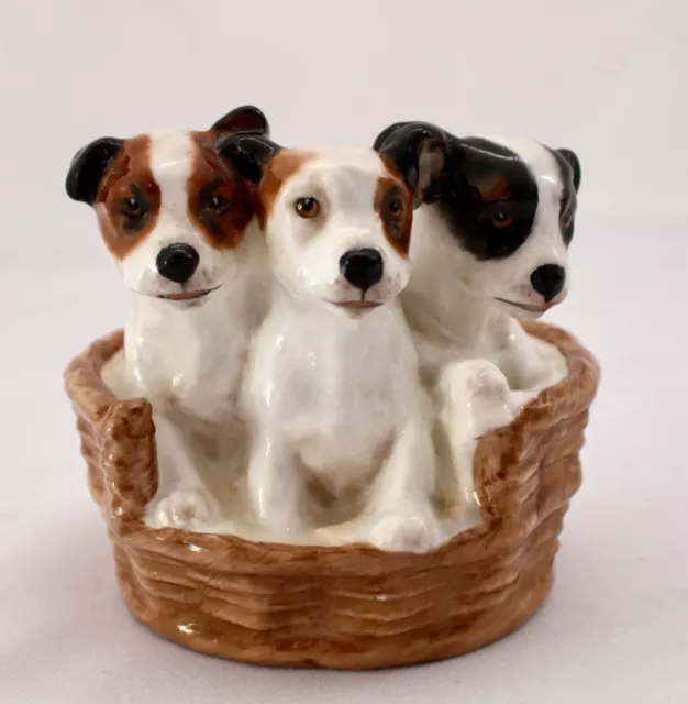 Vintage Royal Doulton 3 Jack Russell Terrier Puppy Dogs In Basket. HN 2588. 1947