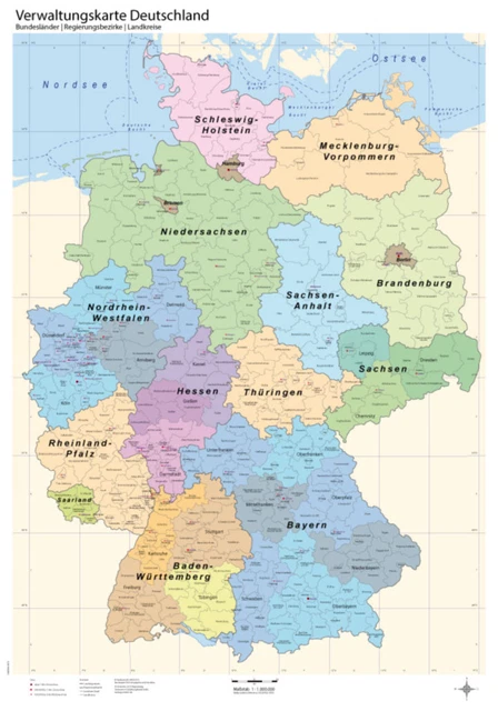 DEUTSCHLANDKARTE (POLITISCH), WANDKARTE Poster, 70 x 100 cm EUR 13,90