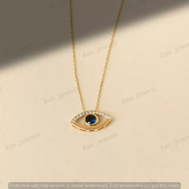 1.10CT Sapphire Simulated Diamond Evil Eye Necklace for Women Yellow Gold Plated