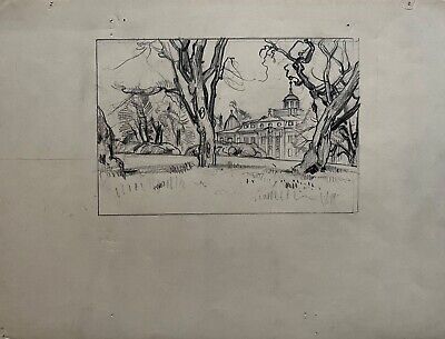 Dibujo Hans Salzmann 1900-1979 #41 Castillo Torre Parque Weimar