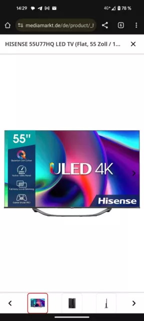 HISENSE 55U77HQ LED TV (Flat, 55 Zoll / 139 cm, UHD 4K, SMART TV, VIDAA U6