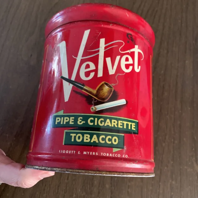 Vintage Empty Velvet Pipe and Cigarette Tobacco Tin Made In USA 5 3/4" Tall