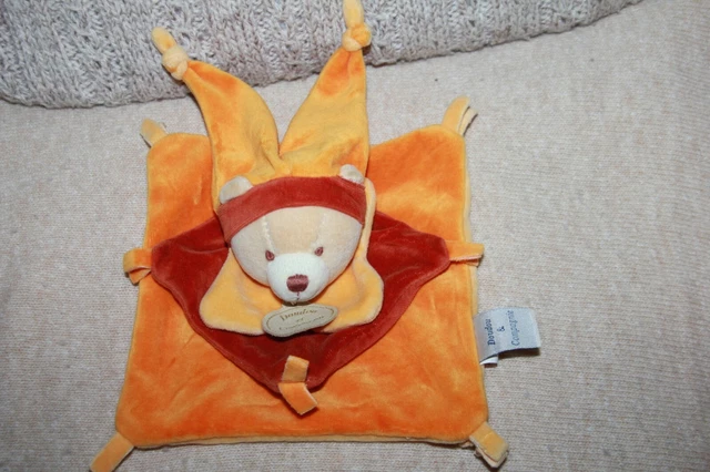 DOUDOU et COMPAGNIE OURS CANNELLE PLAT ORANGE BONNET COMME NEUF