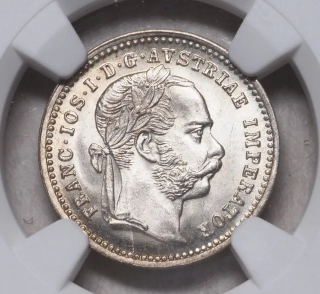 1872, Austria, Francis Joseph I. Stunning Silver 10 Kreuzer Coin. NGC MS-66!