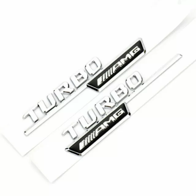 Lot de 2 Mercedes Benz TURBO AMG Logo Emblem Panel Badge Glossy Silver Car New 2