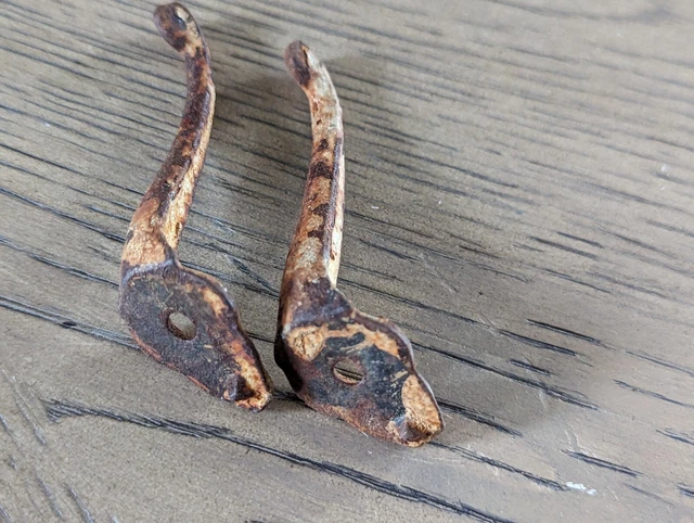 2 Old Coat Hooks Single School Farmhouse Antique Primitive Paint Vintage 1850’s 3