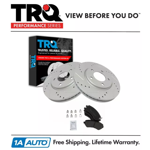 TRQ Performance Brake Rotor Drilled Slotted Coated & Ceramic Pad Front Kit