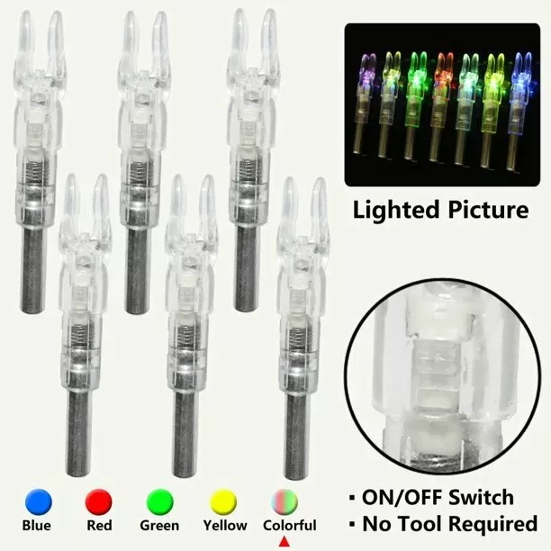 6Pcs Automatic ColorfuL ED Archery Arrows Lighted Nocks Green For ID 6.2mm Arrow