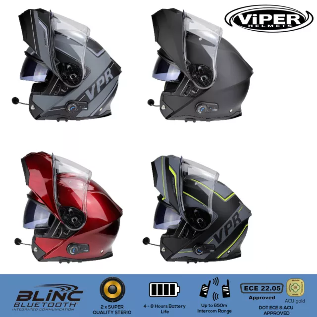 VIPER RSV191 BL 3.0 Pinlock Blinc Bluetooth Flip Up Motorcycle