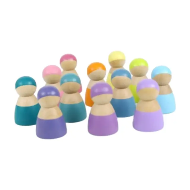 12 Pieces Rainbow Wood Peg Dolls for Toddlers for Table Party Carpet Puzzles