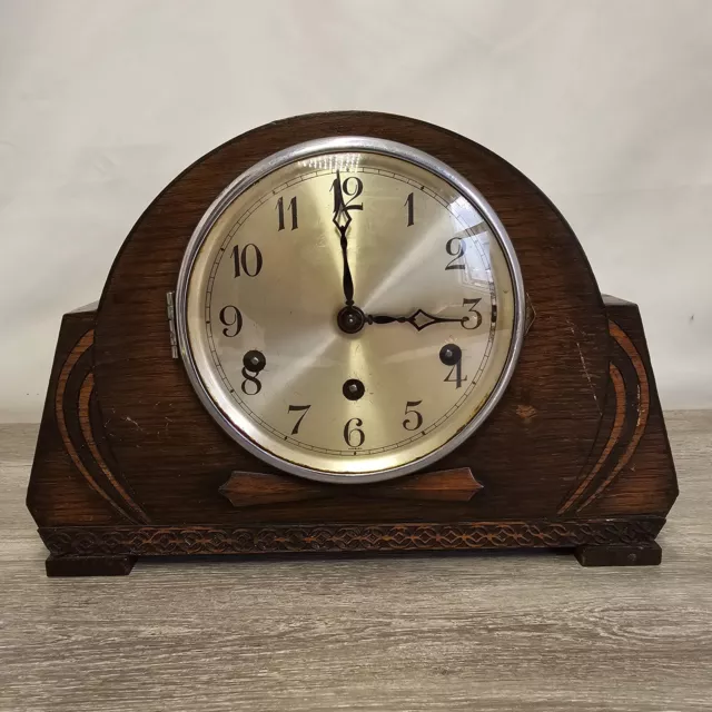 1930's Art Deco Westminster Chime Mantel Clock With Key