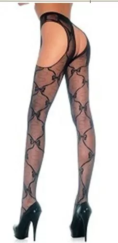 Seductive Open Sheer Bow Lace Lingerie Pantyhose