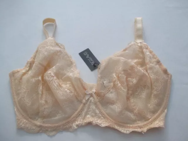 Figleaves Juliette Nude Lace Plunge Underwired Non Padded Bra  Size 32GG