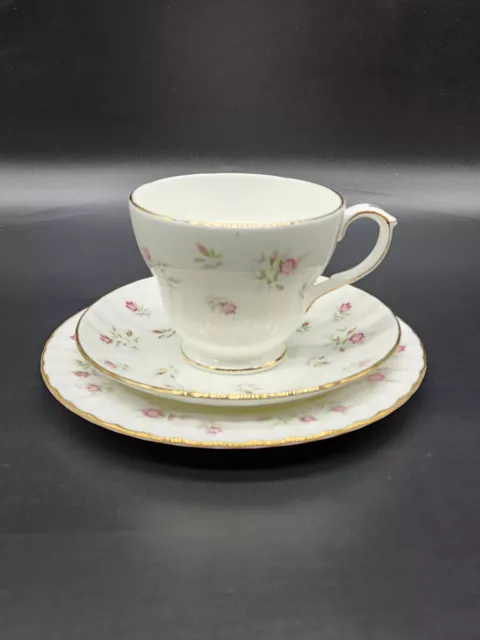 Duchess Marie Trio Cup Saucer Plate Bone China Floral Gold Rim Pink Roses