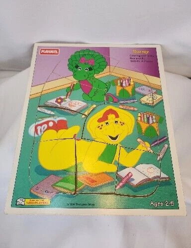 Barney Tray Puzzles Purple Dinosaur Coloring With Baby Bop And BJ Vtg 90s