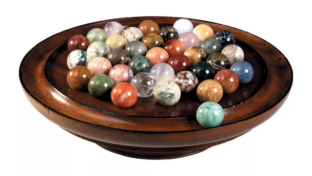 Solitaire Wooden Game Solid Semi-Precious Gemstone 30mm Marbles