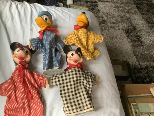Lot of Disney Hand Puppets 1950's. Donald Duck. Mickey. Minni. Pluto