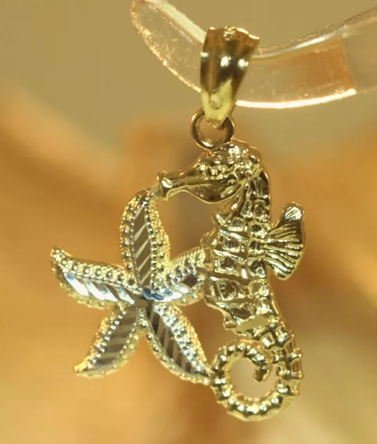 15Mm 2-Tone 14K Yellow Gold Hawaiian Diamond-Cut Seahorse Starfish Charm Pendant