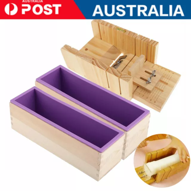 Wood Loaf Soap Mould with Silicone Mold Cake Making Wooden Box 1.2kg Soap Cutter