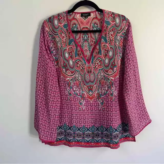 Tolani Monica Silk Boho Tunic Top Woman Size Medium