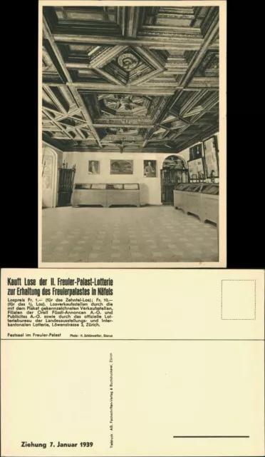 Ansichtskarte Näfels (Glarus) Saal des Freulerpalastes 1939