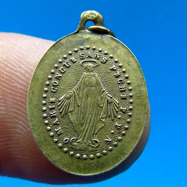 1800s NICE MARY CONCEIVED & MARIAN MONOGRAM HEARTS ANCIENT OLD RELIGIOUS MEDAL