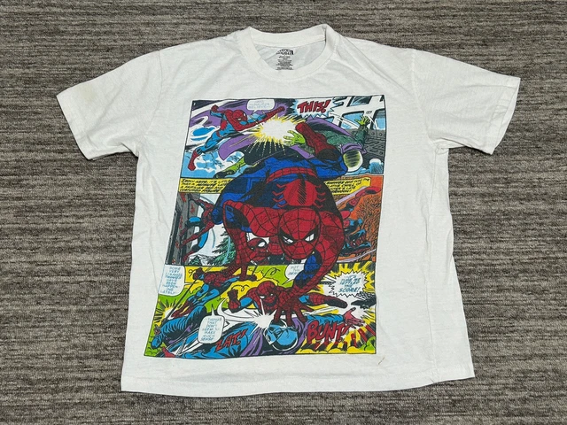 Marvel Men's Sz L Spiderman T-Shirt White Graphic Print Crew Neck Short Sleeve