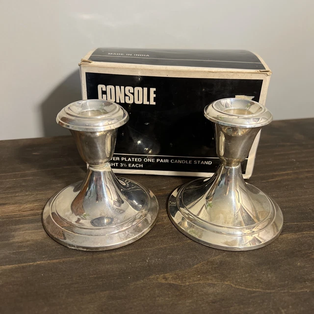 Pair of Vintage Silver Plated  Candlestick Holders In Original Box