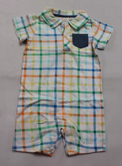 First Impressions Baby Boy's Plaid S/S Sunsuit LC7 Bright White Size 6-9M NWT