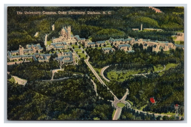 Aerial View Duke University Campus Durham North Carolina UNP Linen Postcard V9