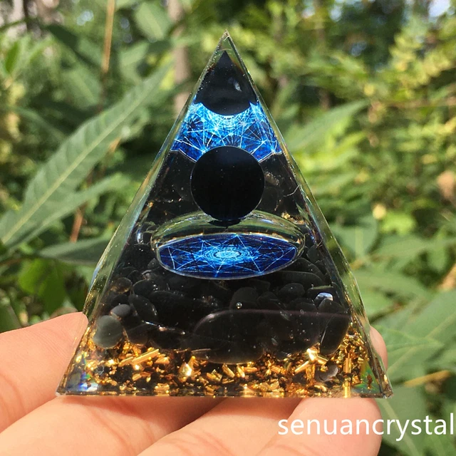 Orgonite Pyramid obsidian Sphere， Chakra Energy quartz crystal healing 1pc
