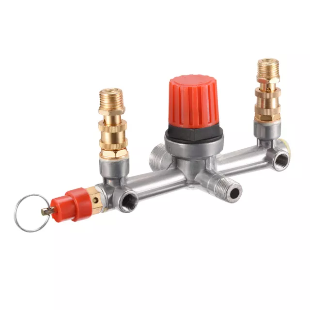 Metal Air Compressor Double Outlet Tube Pressure Regulator Valve Switch Fitting