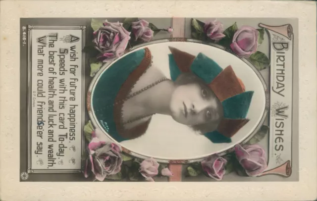 real photo Birthday wishes glamour and floral rotary