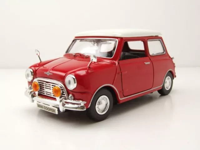 Mini Cooper Rojo Con Blanco Tejado Coche a Escala 1:18 MotorMax