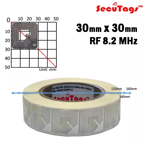 8.2Mhz EAS Anti theft Clear silver Labels (30x30) Checkpoint Paper Sensor 5000pc