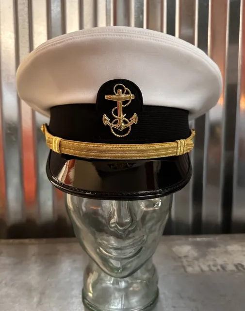 US Navy USN Kingform Cap Dress Military Uniform Size 7 1/8 Hat White Cover