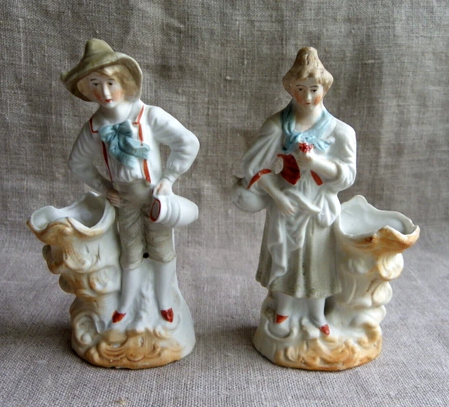 Deux Adorables Figurines Anciennes Bébé En Biscuit Porcelaine - 7 Cm - Occasion