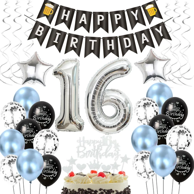 16. Geburtstag Deko Set – Schwarz & Gold – Folienballons, Banner, Girlanden, Torten-Topper – Komplettset Für Die Party