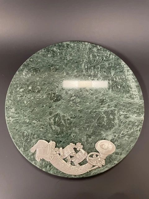 Green Marble Christmas Music Round Footed Cheese Serving Cutting Board Trivet