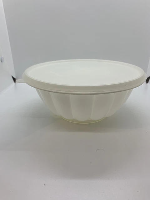 Vintage Tupperware Ring Jelly Mold with Flower Tulip Design Cream White