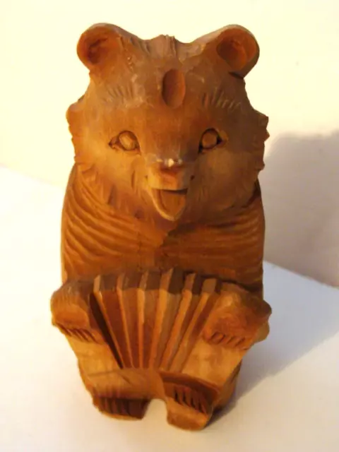 wood carving bear accordion Russian ? 4.25 inches