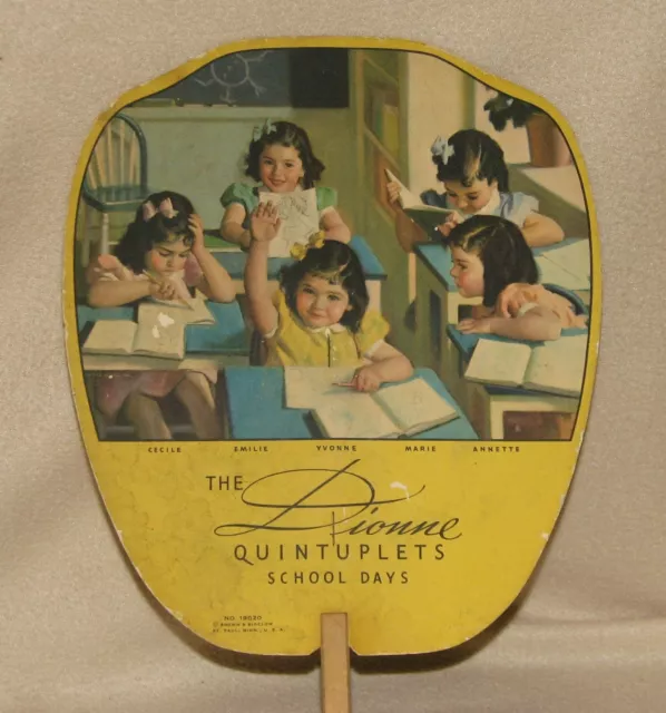 VINTAGE 1930's THE DIONNE QUINTUPLETS HAND FAN Advertising St Paul Milk Co., MN