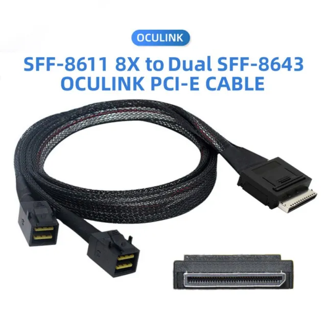 OCuLink PCI-Express SFF-8611 8x 8-Lane to 2 SFF-8643 HD 4x SSD Data Active Cable