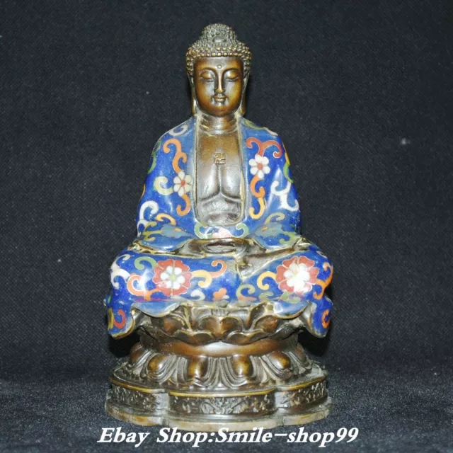 7.8" Old Cloisonne Enamel Bronze Shakyamuni Sakyamuni Amitabha Buddha Statue