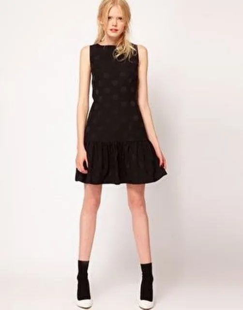 NEW! Boutique by Jaeger Cindy Jacquard Spot Dress Black Retro UK 14 RRP £160